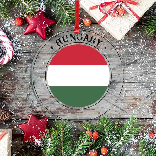 Vista 7 de Bandera de Hungría, adornos para árbol de Navidad, bandera nacional de Hungría, decoración de Navidad, adorno acrílico, recuerdo de Navidad, amantes