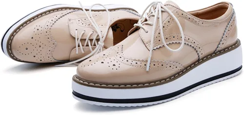 Vista 3 de DADAWEN - Zapatos con cintas tipo Oxford, con plataforma, para mujer, punta cuadrada