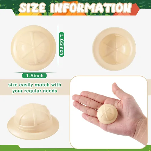 Vista 3 de Sratte Mini sombreros de safari en miniatura, explorador de la selva, sombrero de plástico para fiesta de safari, juguete para fiesta de aventuras