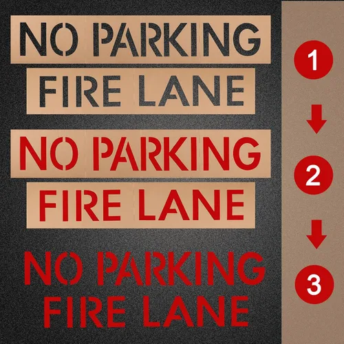 Vista 4 de Tinlade Plantillas de carril de incendios de letras sin estacionamiento de 4 pulgadas para bordillos de estacionamiento, plantillas de pintura