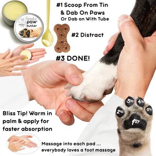 Vista 5 de The Blissful Dog Mantequilla de patas, hidratante para almohadillas secas para patas, suaviza y protege una pata áspera en invierno, bálsamo