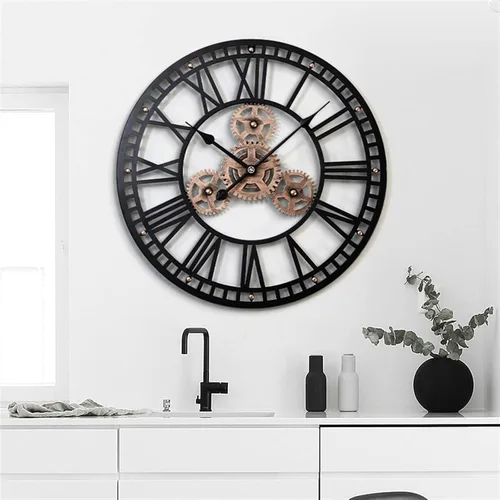 Vista 8 de Reloj de pared de estilo industrial, reloj de pared decorativo de hierro forjado, moderno, simple, silencioso, retro, con forma de engranaje