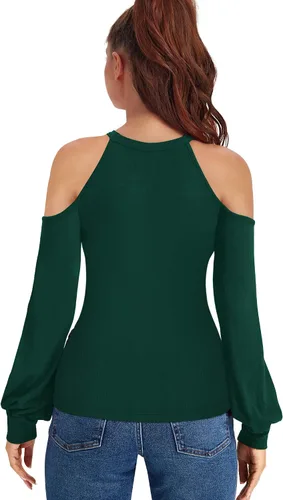 Vista 4 de HERLOLLYCHIPS Camisas acanaladas ajustadas de manga larga abombada para mujer