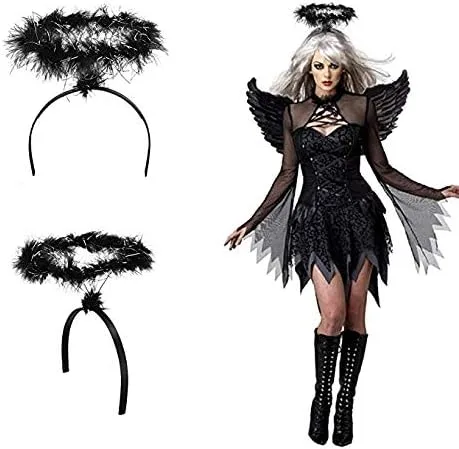Vista 3 de Alas de plumas de ángel y diadema de halo para disfraces de fiesta de cosplay disfraz elegante para niñas mujeres y adultos