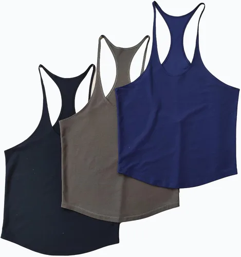 Vista 3 de TNWUBOLN Camisetas de tirantes para hombre, para culturismo, entrenamiento, gimnasio, entrenamiento, algodón, fitness, espalda en Y