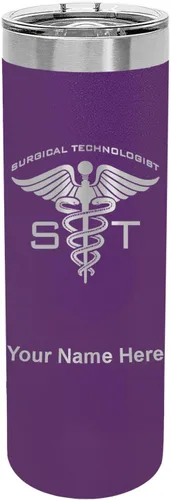 Vista 18 de LaserGram Vaso delgado aislado al vacío de 22 onzas, ST Surgical Technologist, grabado personalizado incluido (negro)