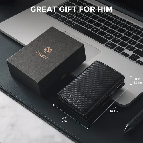 Vista 14 de VULKIT Cartera con tarjetero para hombre, con cierre magnético, bloqueo RFID, billetera de cuero triple, marino, Moderno