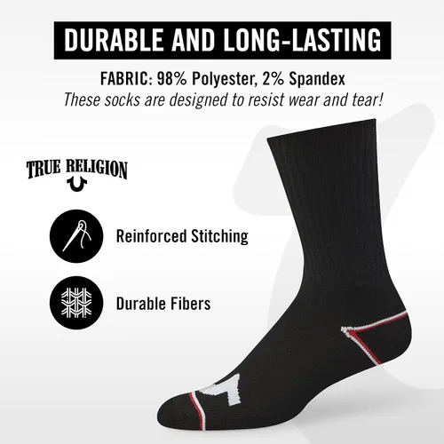 Vista 5 de True Religion Calcetines para hombre, 8 pares de calcetines deportivos para hombre, calcetines deportivos de primera calidad, talla de zapato 8-12
