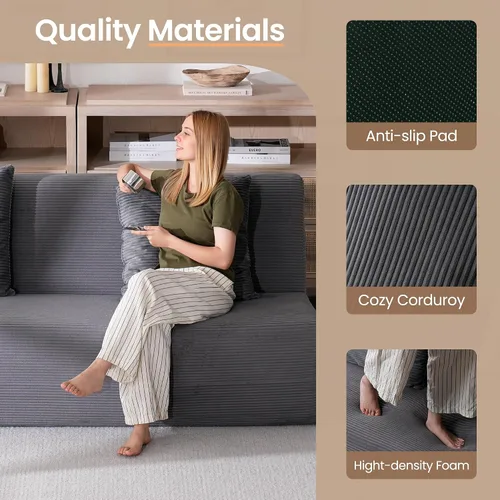 Vista 6 de Sofá cama plegable, silla convertible con almohadas, espuma viscoelástica de alto soporte y tela de pana suave, cómodo sofá cama de dos plazas