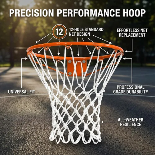 Vista 2 de PSLER Basketball net Outdoor, Basketball Hoop net White Standard Basketball net Measures 22 inches and has 12 Loops, suitables for Indoor and