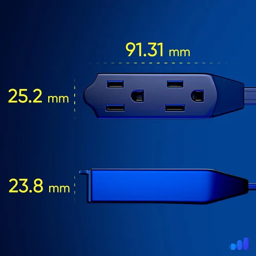 Vista 3 de Maximm Cable de extensión de enchufe plano giratorio de 360° de 2 pies, 16/3 AWG, múltiple, extensión de 3 tomas de corriente, cable de conexión a