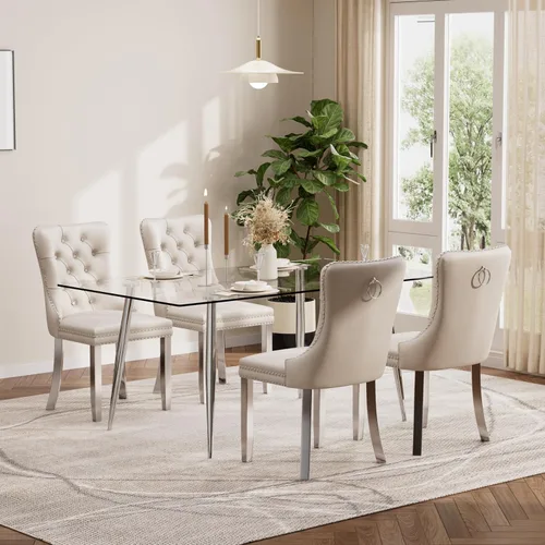 Vista 72 de Baysitone Juego de mesa de comedor de cristal de 51 pulgadas para 4, juego de 5 piezas de comedor moderno, mesa de cocina rectangular de vidrio