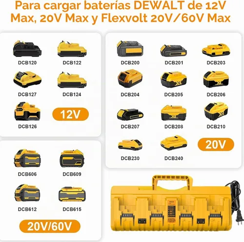 Vista 2 de Cargador rápido de 4 puertos de repuesto para Dewalt 12v/20v Max 20v/60v Multi cargador de batería, cargador de batería DCB104