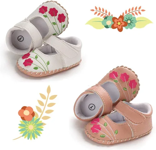 Vista 6 de Meckior - Zapatos de vestir para bebé y la princesa niña hechos a mano para niños y niñas de cuero sintético antideslizante para cuna para vestido