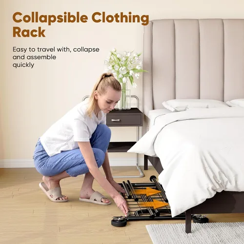 Vista 6 de HOKEEPER Perchero de Ropa Plegable Perchero de Ropa Plegable Capacidad 525 LBS Percheros de Ropa con Ruedas Resistente Perchero Rodante para Colgar