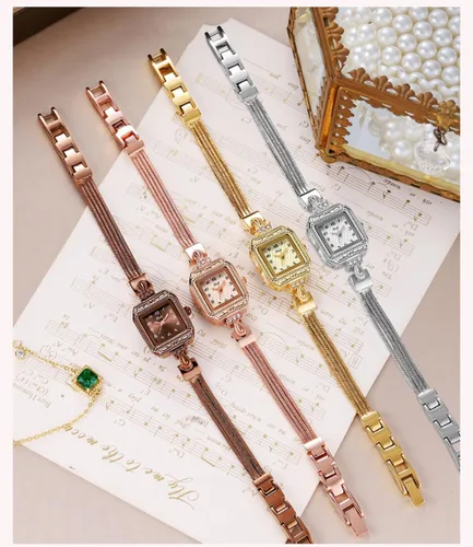 Vista 5 de Gosasa Reloj retro clásico cuadrado para mujer, números arábigos, esfera elegante, resistente al agua, pulsera de cuarzo, fácil de leer