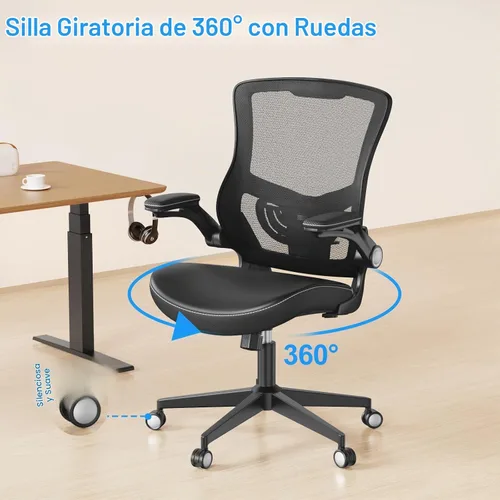 Vista 8 de Silla de oficina ergonómica de escritorio de 350 libras, cómoda silla de computadora de malla con soporte lumbar ajustable, reposabrazos abatibles