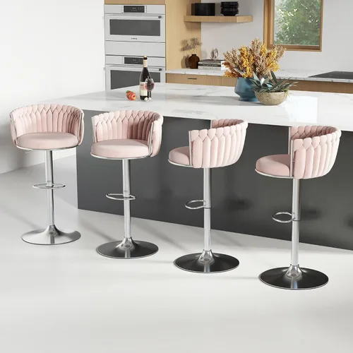 Vista 50 de ABET Taburete de Bar Dorado 1UN, Taburetes Giratorios de Terciopelo, Taburetes de Altura Ajustable con Respaldo Tejido, Taburetes de Cocina Modernos