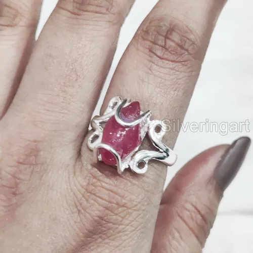 Vista 3 de AAA Natural Ruby Ring, Rough Ruby Gemstone Ring, July Birthstone, Hippie Wire Ring, 925 Sterling Silver, Womens Ring, Christmas, Thanksgiving