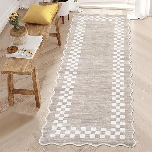 Vista 25 de GarveeHome Alfombra lavable de 5 x 7 pies para sala de estar, alfombra Beige festoneado