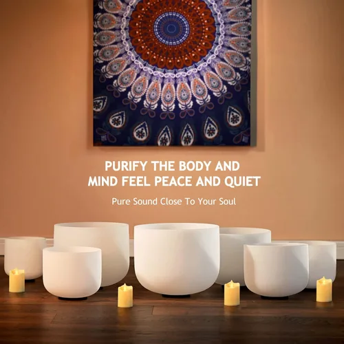 Vista 3 de CVNC 440HZ - Juego de 7 cuencos cantores de cristal de cuarzo esmerilado de 6 a 12 pulgadas para meditación de chakras para sanación con sonido