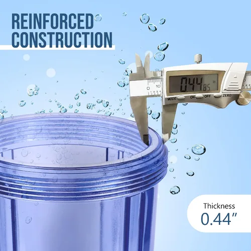 Vista 4 de Sistema purificador de filtro de agua transparente de alta capacidad de 10 x 4.5 pulgadas para toda la casa con botón de alivio de presión, puerto