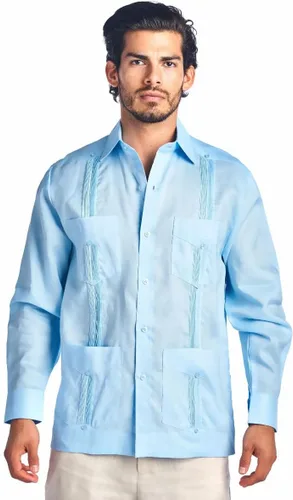 Vista 6 de Mojito Collection Camisa Guayabera clásica de mezcla de algodón con cuatro bolsillos para hombre