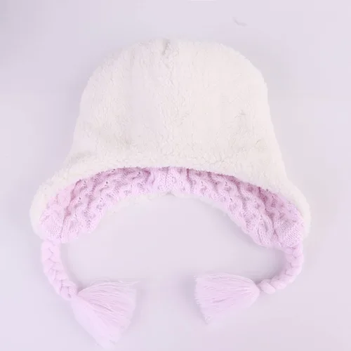 Vista 5 de Gorro de punto con solapa para las orejas para bebé, de piel sintética, con pompón, para invierno, cálido, forro polar