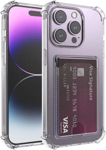 Vista 12 de Funda transparente para tarjetas para iPhone 13, funda protectora a prueba de golpes de TPU delgada con tarjetero compatible con MagSafe