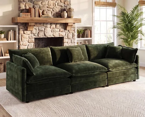 Vista 86 de 76.7" Cloud Couch for Living Room, Deep Seat Loveseat Sofa, Beige Breathable Chenille, 2-Seats Couch for Apartment Small Spaces, Pocket Spring