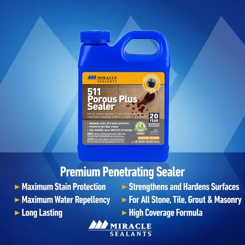 Vista 2 de Miracle Sealants 511 Porous Plus Premium - Sellador de encimeras, piedras y azulejos, cuarto de galón Deep penetrating stain & water protection