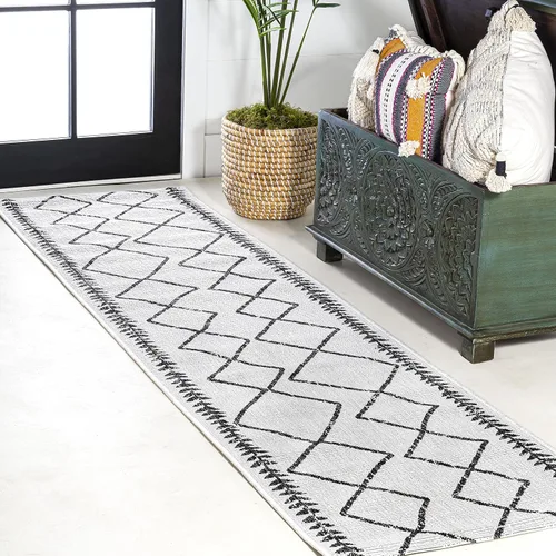 Vista 13 de JONATHAN Y Alfombra tribal de enrejado de diamantes para interiores y exteriores, 2 x 8 pulgadas, beige/marrón, Derya para patio trasero, patio