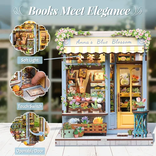 Vista 2 de Kit de Rincón de Libros, Kits de Casa en Miniatura DIY para Adultos y Adolescentes, Casa de Muñecas Pequeña Booknook Casa de Jardín Estantería