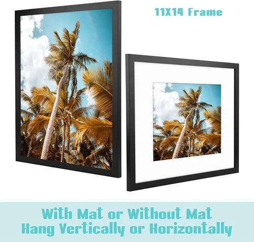 Vista 7 de Frametory, Marco de fotos de 11 x 14 pulgadas con paspartú para fotos de 8 x 10 pulgadas, moldeado ancho de vidrio de alta definición, accesorios