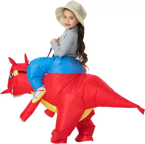 Vista 5 de Disfraz inflable de dinosaurio T-Rex para Halloween (dinosaurio rojo, niño)