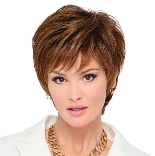 Vista 36 de Raquel Welch - Peluca corta Bob atada a mano feroz y enfocada por Hairuwear, gorra de tamaño medio, castaño iluminado por el sol RL10/12