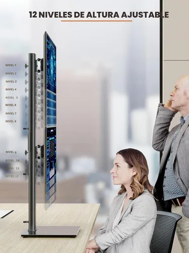 Vista 3 de Soporte para Monitor Dual - Apilamiento Vertical de Pantalla, Elevador de Monitor Independiente para Dos Pantallas de 13 a 34 Pulgadas con Giro