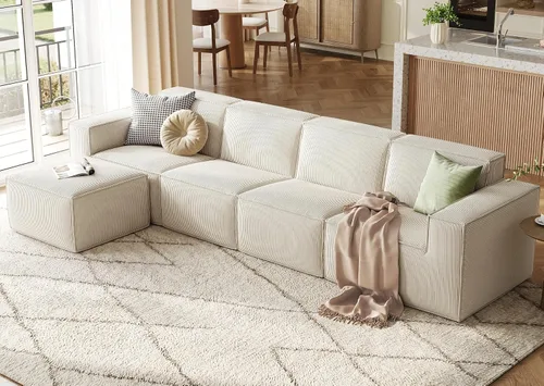 Vista 13 de LINSY HOME Sofá Seccional Modular, Sofá Sin Huesos en Forma de L de 105", Sofá de 3 Asientos con Otomana Móvil, Sofás Seccionales Nube de Pana