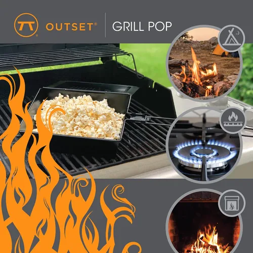 Vista 6 de Outset Bandeja antiadherente para palomitas de maíz con mango extraíble para parrilla, estufa y fogata