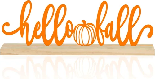 Vista 9 de COCHIE Letrero de Metal Hello Pumpkin, Decoraciones de Otoño Naranjas para Casa, Oficina, Estante, Repisa de Chimenea, Interior, Decoración