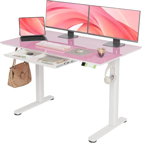 Vista 17 de INNOVAR Escritorio de pie de cristal con cajones, escritorio de pie ajustable de 32 x 19 pulgadas, escritorio de computadora de oficina en casa