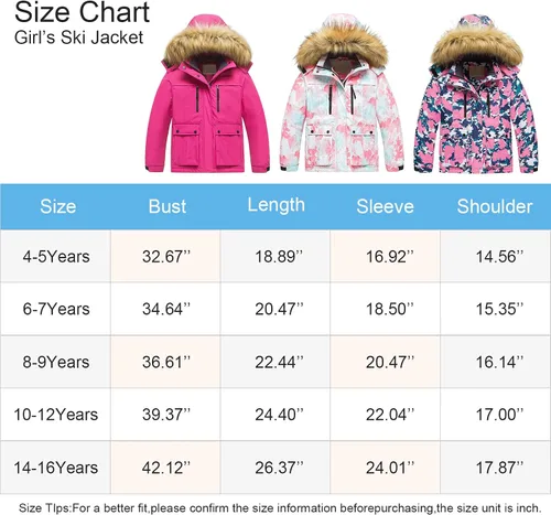 Vista 7 de Pursky Chaqueta de esquí impermeable para niñas, abrigos de nieve de invierno para niños, impermeable, parka