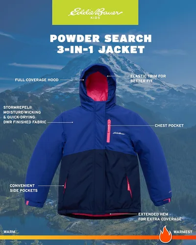 Vista 3 de Eddie Bauer Chaqueta de esquí para niños, abrigo impermeable 3 en 1 con aislamiento y chaqueta extraíble para niños y niñas (3-16)