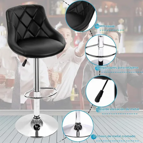 Vista 4 de Dkeli Taburetes de bar de altura de mostrador, juego de 2 sillas de bar ajustables de cuero para cocina, sala de estar, pub, taburete giratorio
