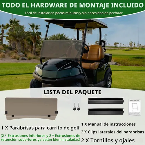 Vista 8 de Parabrisas plegable para carrito de golf de 3/16" (5MM) de espesor, solo compatible con Club Car Precedent 2004+, Tempo 2017+, Onward 2017+