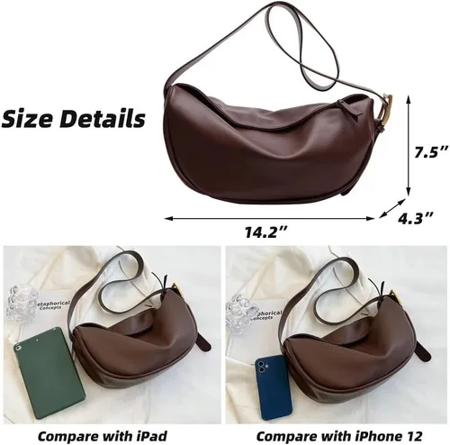 Vista 7 de Mudono Bolso cruzado para mujer, bolso de hombro grande de cuero, estilo casual, bolso cruzado tipo hobo ligero con media luna