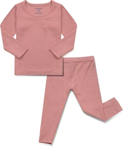 Vista 7 de AVAUMA Conjunto de pijama para bebés, niños y niñas, ajuste ceñido, con nervaduras, ropa de dormir para el estilo de vida diario Negro/Azul