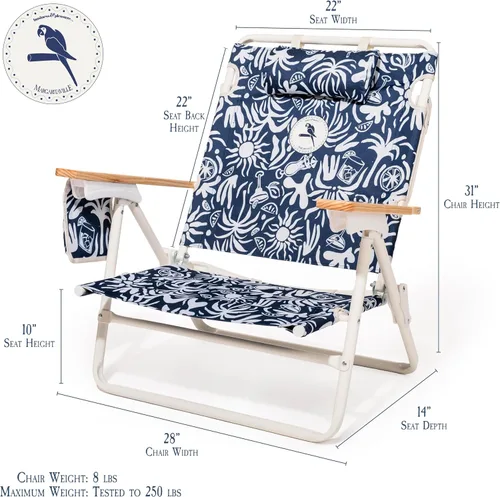 Vista 2 de Business & Pleasure Co. Silla de playa Margaritaville Manana con mochila, reclinable, plana, ligera y portátil, bolsillo enfriador aislado