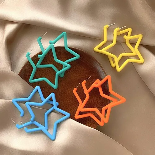 Vista 4 de Pendientes de aro de estrella acrílica grande de los años 80 y 90, accesorios geométricos de neón para fiestas para mujeres y niñas, joyería