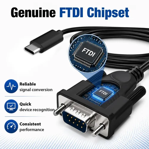 Vista 4 de Cyberguys! USB-C to RS232 DB9 Male Serial Cable with FTDI Chipset, 6 FT